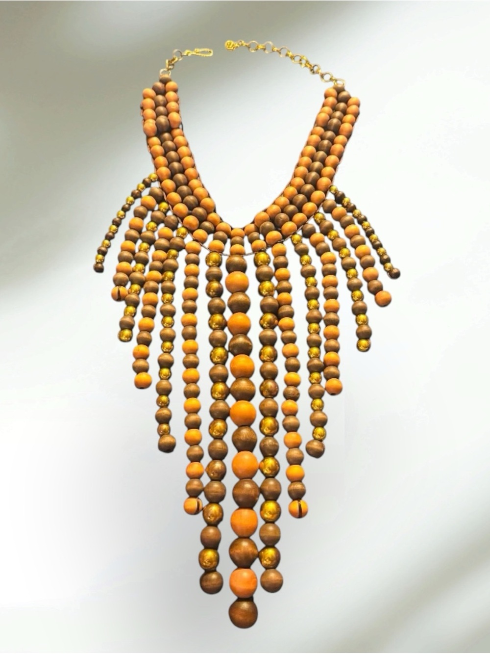 Sassy Jones Gold-Tone and Brown Wooded Beaded Necklace